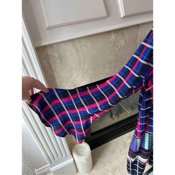 Eloquii Women’s Plus Size 20 Dress Blue Pink Plaid Colorful Belt Bell Sleeves A- - Picture 4 of 11